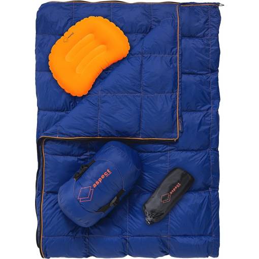 Foto - Outdoorová deka s vložkou do spacieho vaku a nafukovacím vankúšom - Modrá